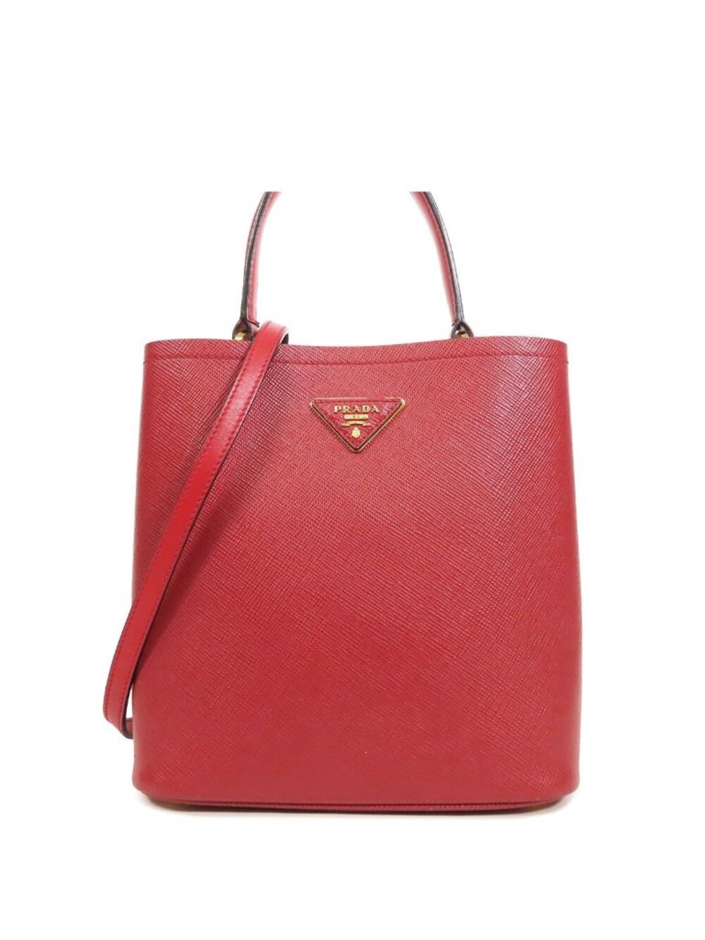 Prada Panier Red Leather Medium Triangle Logo 2-Way Shoulder Bag